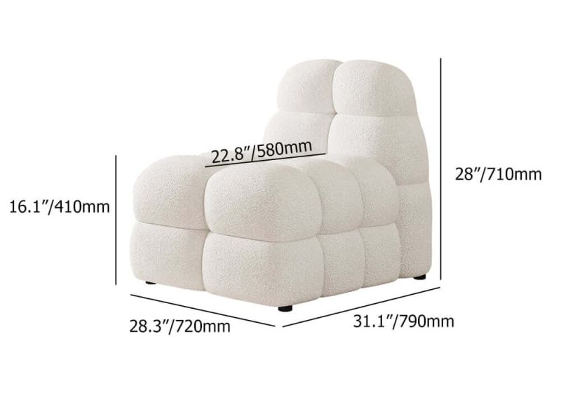 "Dimension of Modern Off-White Cream Boucle Accent Chair Cloud Lounge Chair Soft Cushion"
