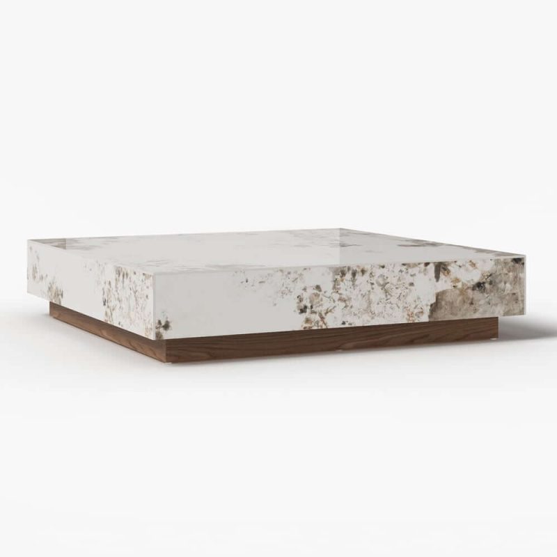 "39" Square Sintered Stone Block Coffee Table With Wood Base	"