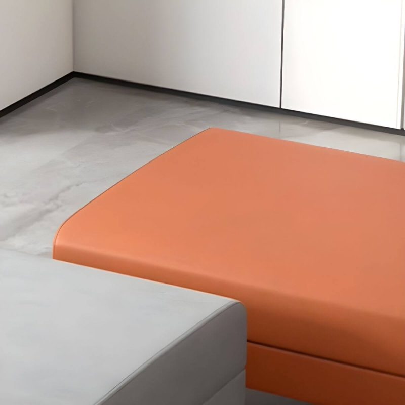 "Modern Faux Leather Rectangle Footstool with Wood Frame for Stylish Comfort - Orange 2 Piece Set"