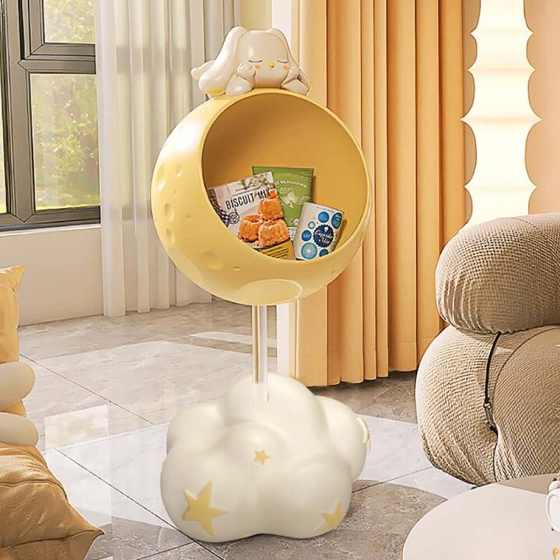 "Cute Flying Rabbit Side Table with Open Storage Floor Resin Bunny End Table"