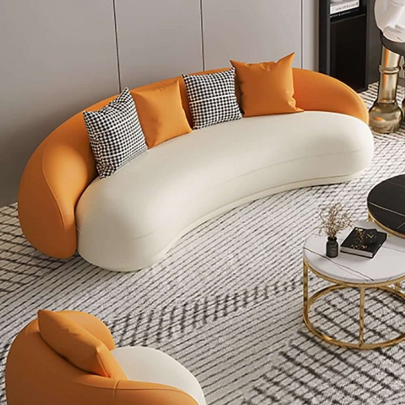 "Modern Leather Upholstered Sofa 3-Seater Sofa 82.7" Orange&White Sofa"
