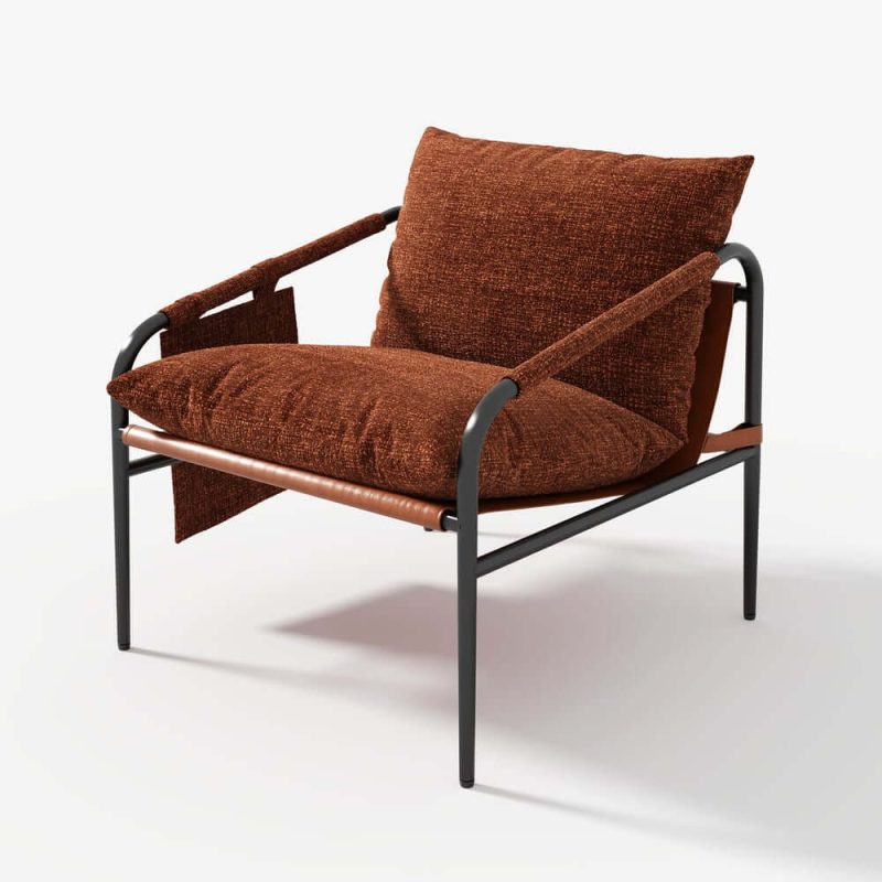 "Brown Chenille Accent Chair with Metal Frame"