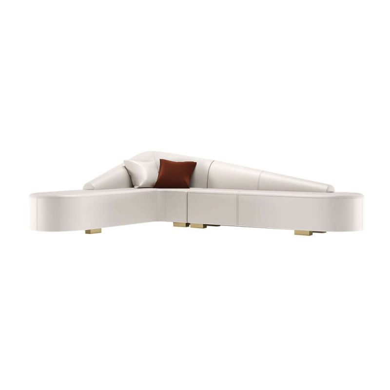 "White Modern L-Shaped Corner Sectional Sofa for Living Room Faux Leather Upholstery"