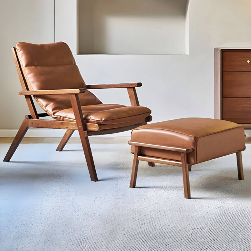 "Comfortable and Stylish Recliner Chair with Removable Cushions and Wood Legs - Latex Leathaire Recliner with Ottoman Brown"