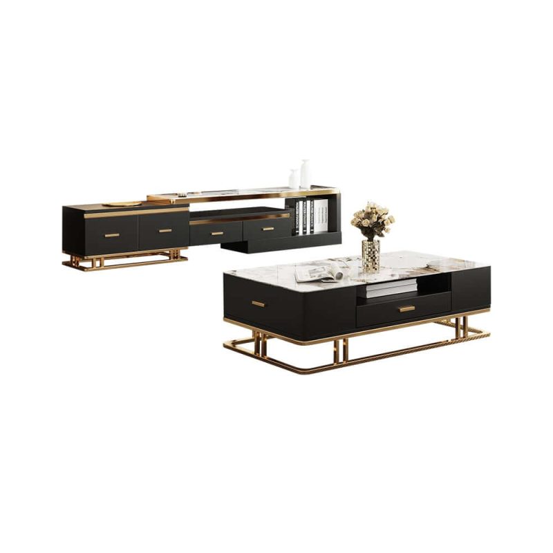 "Stonesk Modern TV Stand & Coffee Table Set for 100" TV in Black with Drawers"