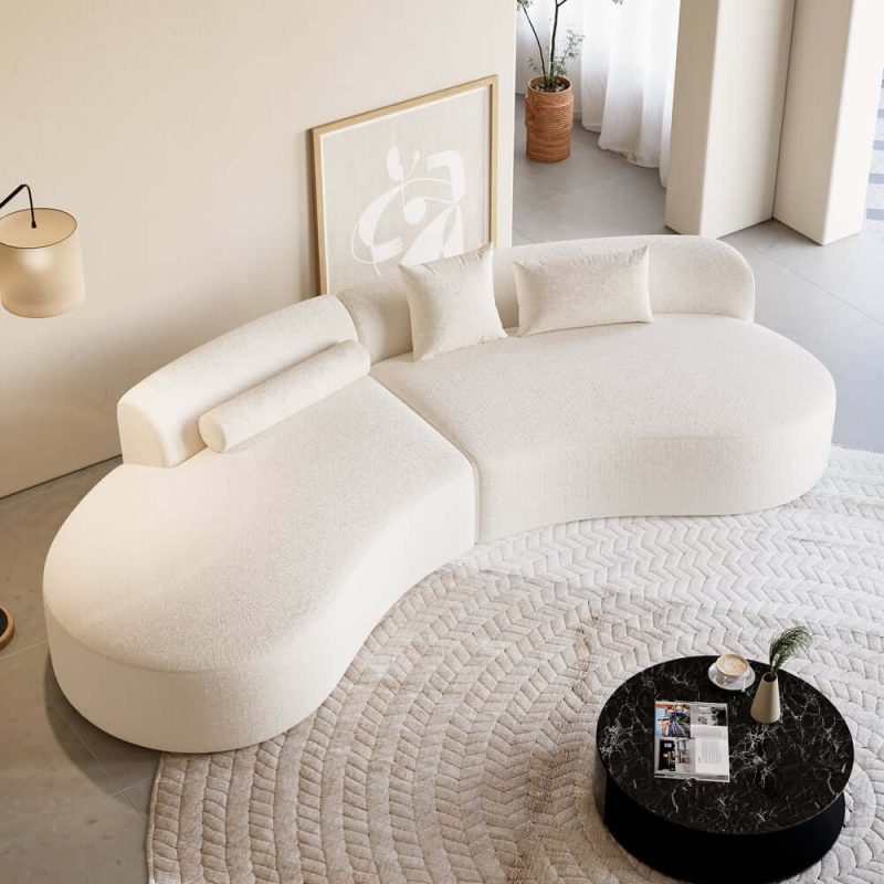 "109" 2-Piece Curved Boucle Sectional Sofa with Pillows"