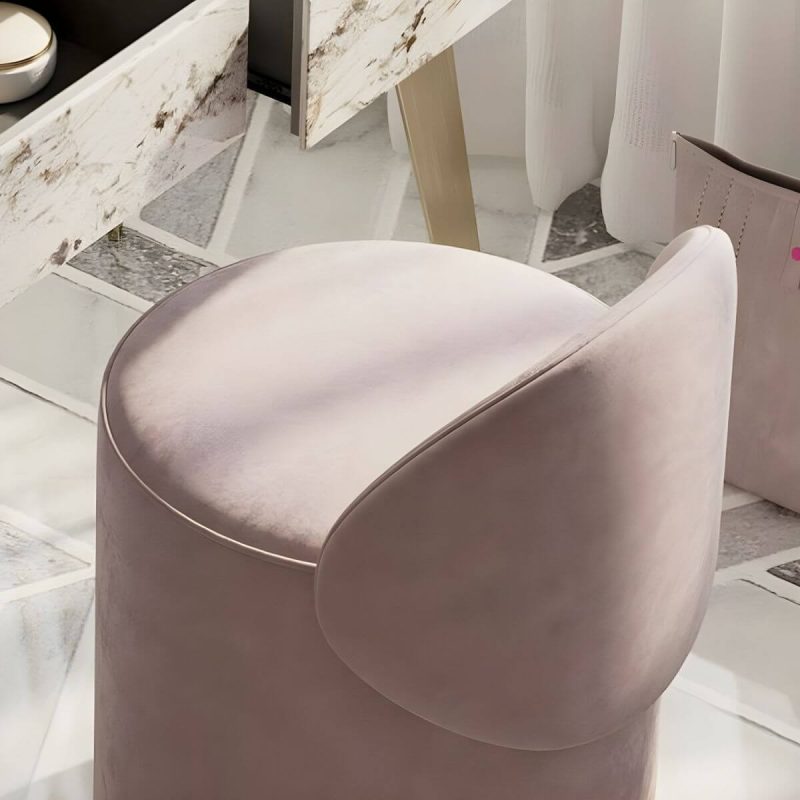 "Contemporary Pink Armless Swivel Vanity Stool with Upholstered Seat and Backrest - Genuine Leather"