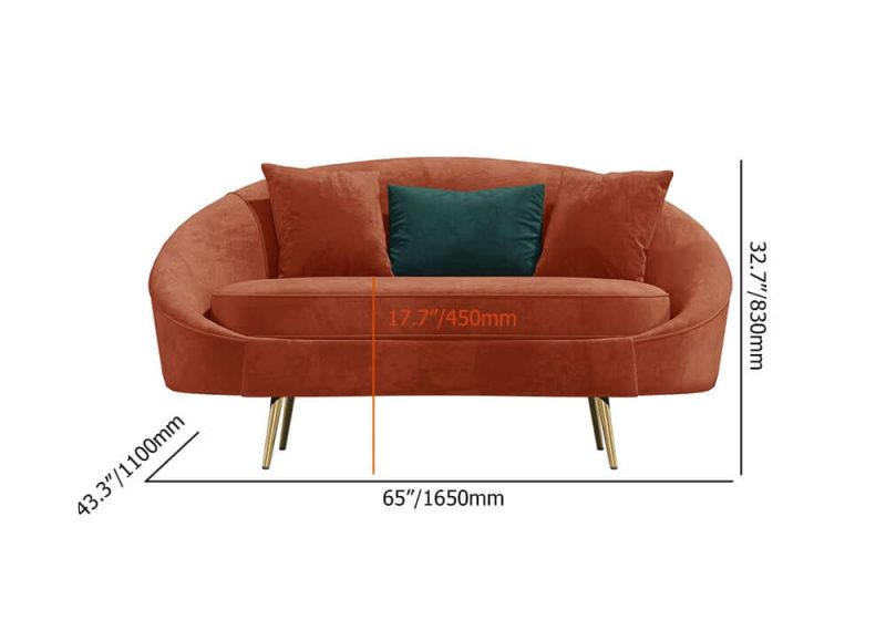 "Dimension of Modern 63" Bronze Velvet Curved Sofa Toss Pillow Included"