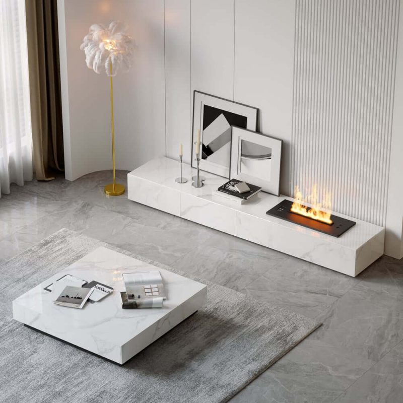 "39" Square Sintered Stone Block Coffee Table With Wood Base"