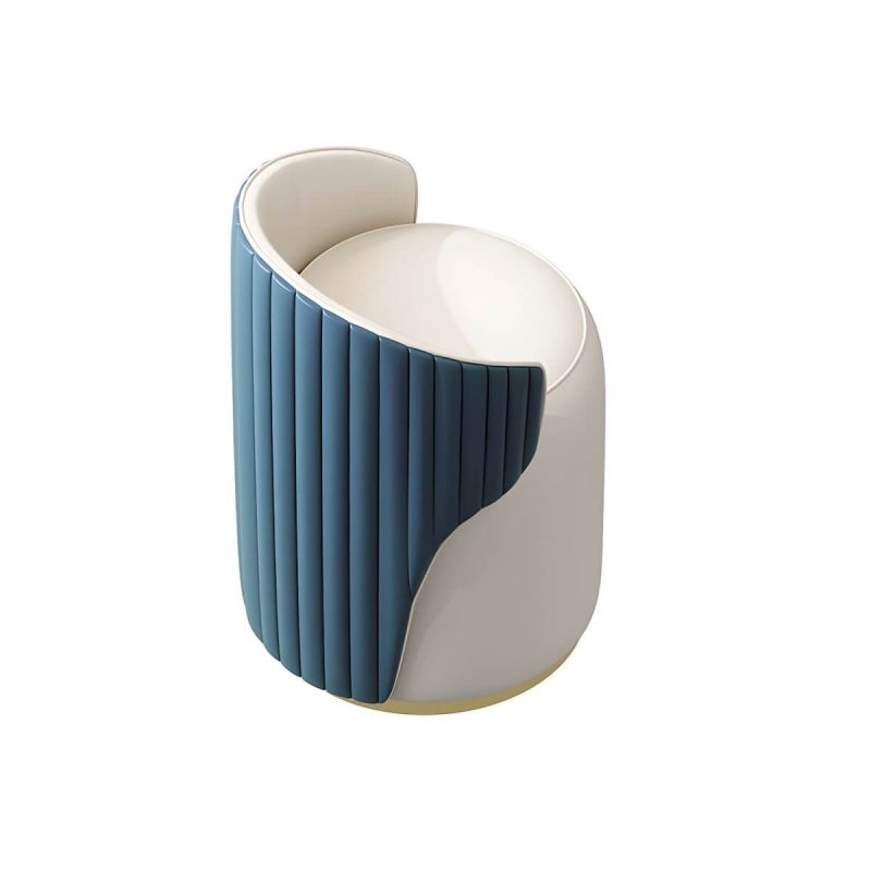 "Contemporary Round Vanity Stool with Faux Leather Upholstered for Bedroom - 1 Piece Blue Fixed"