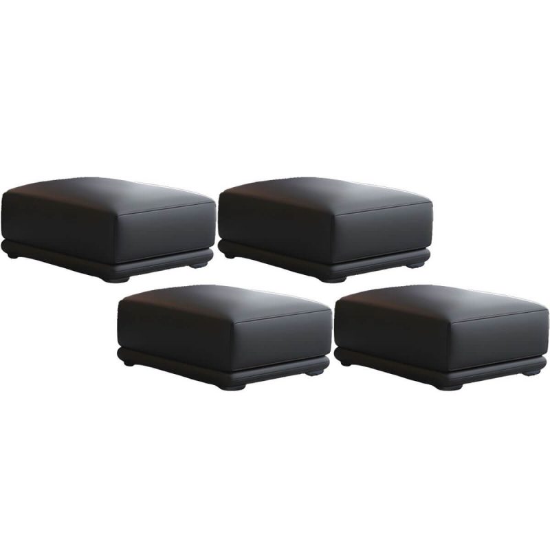 "Genuine Leather Foot Stool in Solid Wood Contemporary Style Indoor - 4 Piece Set Black 31.5"L x 31.5"W x 16"H"