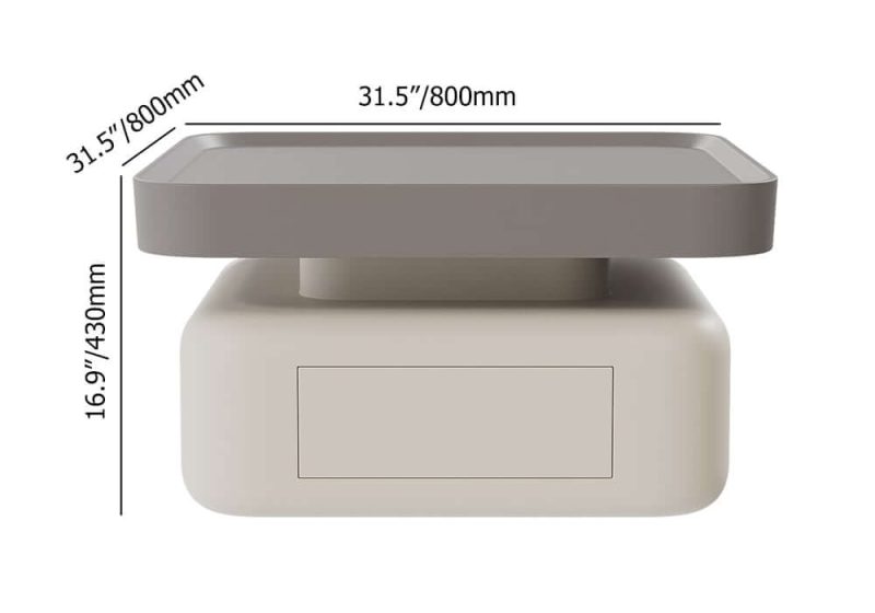 "Dimension of Solid Coffee Table with 2 Drawers Storage Square Living Room"