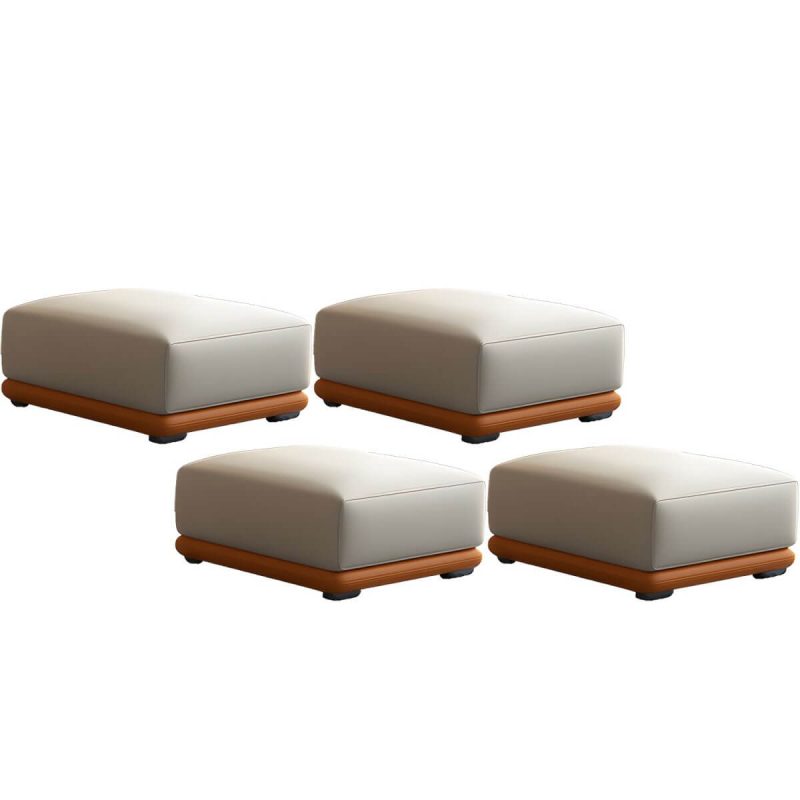 "Genuine Leather Foot Stool in Solid Wood Contemporary Style Indoor - 4 Piece Set Off-White-Orange 31.5"L x 31.5"W x 16"H"