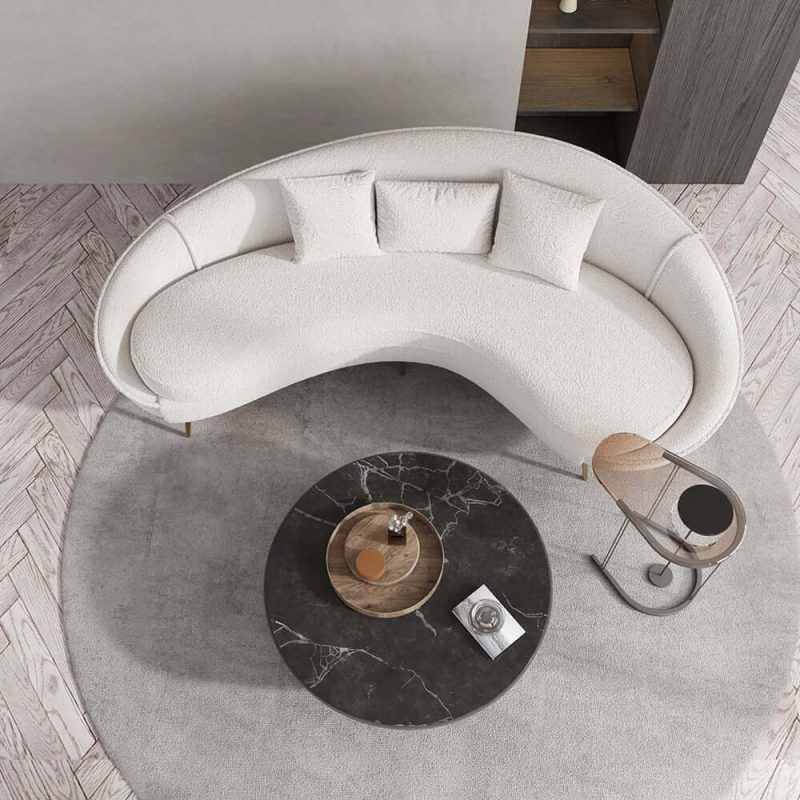 "83" Modern White Boucle Curved Sofa 3 Seaters Toss Pillow Included"