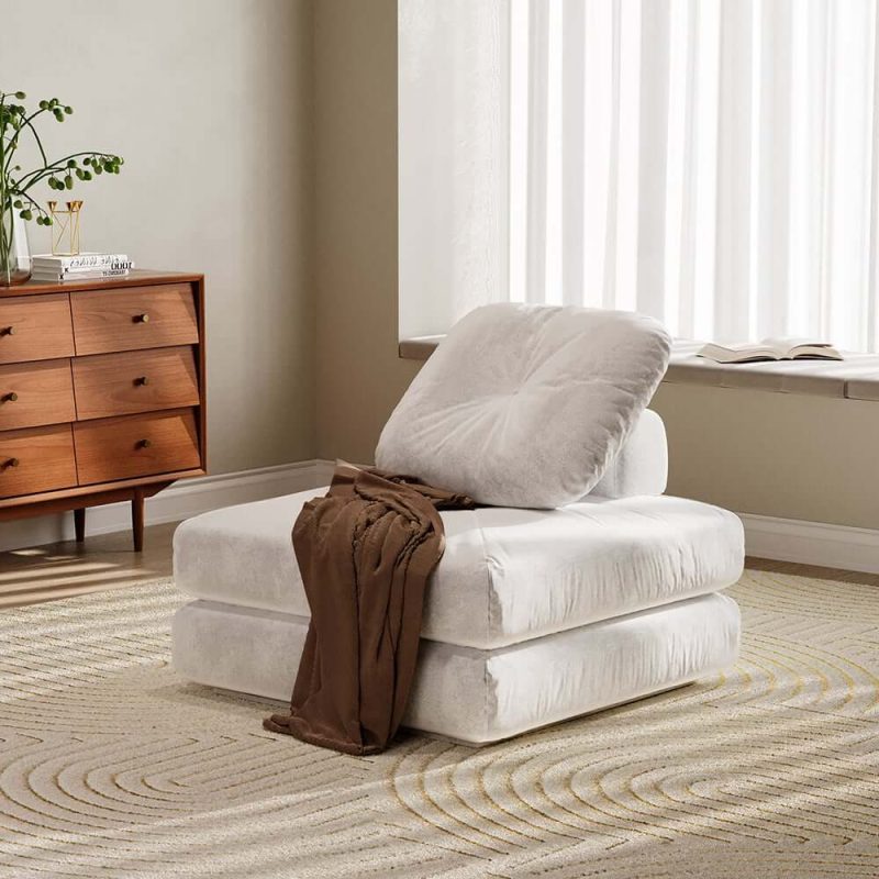"White Cloud Modular Sectional Convertible 3-Seater Sofa Velvet Upholstered with Pillows"