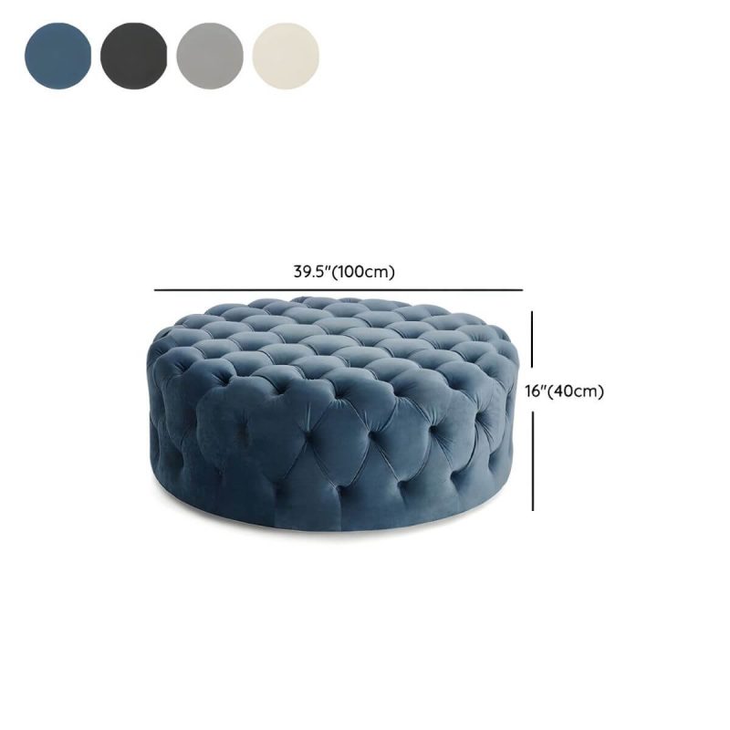 "Dimension of Indoor Solid Color Contemporary Round Fabric Upholstered Tufted Cocktail - 1 Piece 39.5"L x 39.5"W x 16.5"H Dark Blue"