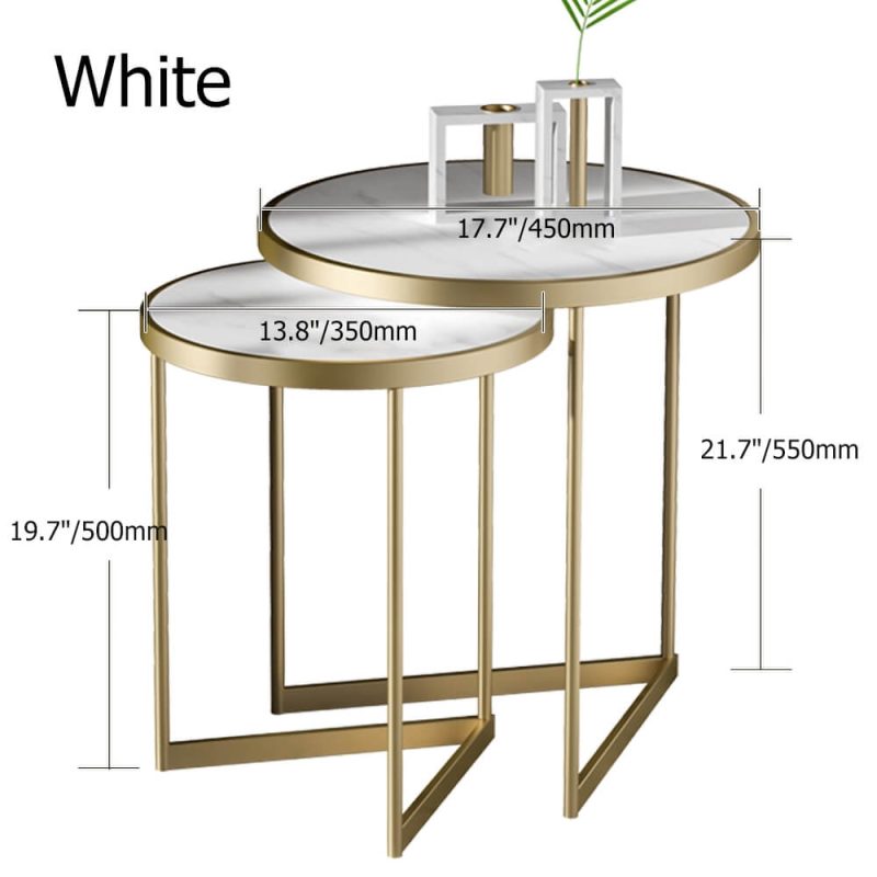 "Dimension of White End Table Sets Modern Marble Top Nesting Side Table"