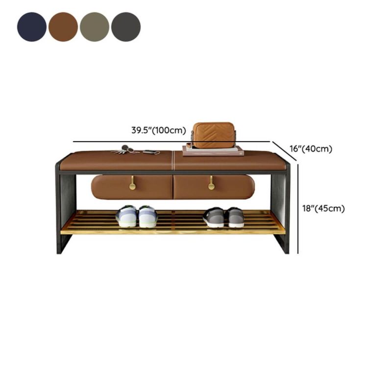 "Dimension of Glam Faux Leather Rectangle Ottoman with Storage - Black Legs - 39"L x 16"W x 18"H Dark Blue"