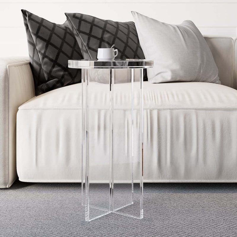 "Round Clear Acrylic End Table Modern Side Table"