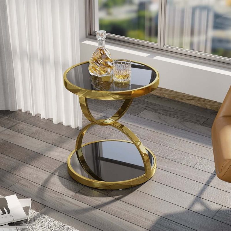 "20" Round Tempered Glass Gold Side Table"
