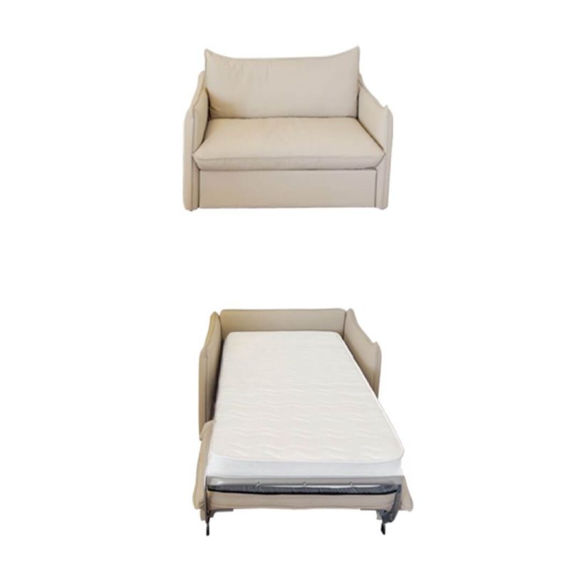 "Recessed Arm Day Bed and Futon, Twin XL Size, Stain Resistant, 1 Person, Pillow Back, Contemporary Style, Off-White"