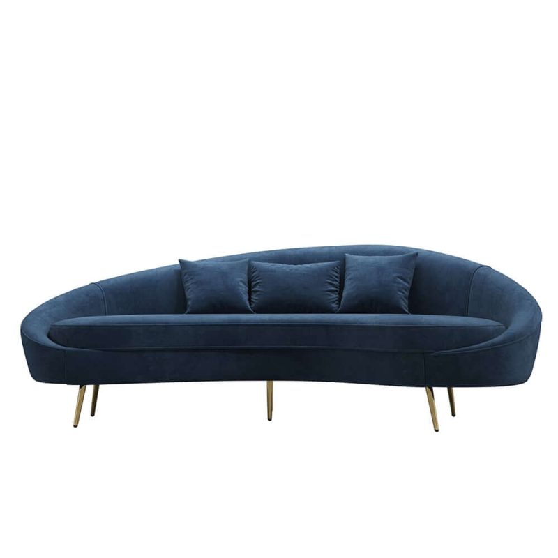 "Modern 95" Blue Velvet Curved 3 Seaters Sofa for Living Room"