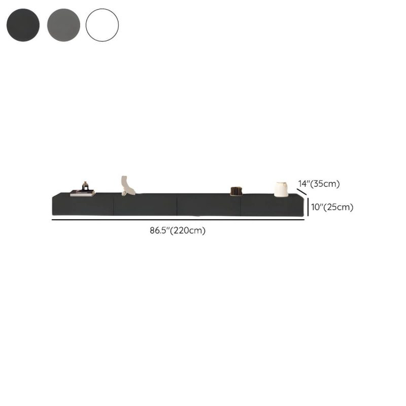 "Dimension of Contemporary Media Console Wood Floating TV Stand with Doors - Black 87"L x 14"W x 10"H"