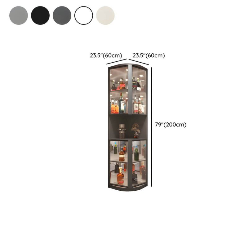 "Dimension of Modern Gray Corner Accent Cabinet with Glass Doors and 2 Shelves - 23.5"L x 23.5"W x 79"H Grey"
