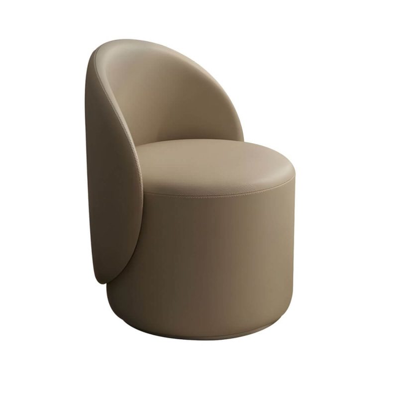"Modern Upholstered Vanity Stool with Swivel Back and Tall Height for Comfort - Genuine Leather 1 Piece Light Brown"