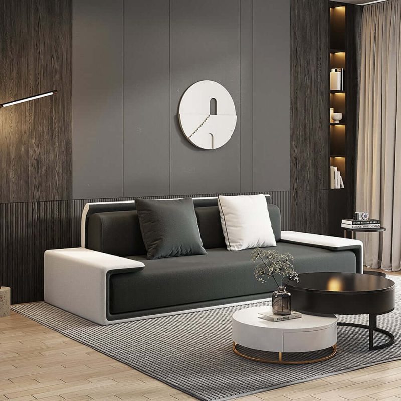 "Doart 81" Modern Dark Gray Upholstered Armless 3-Seater Sofa Cotton Linen with Pillows"