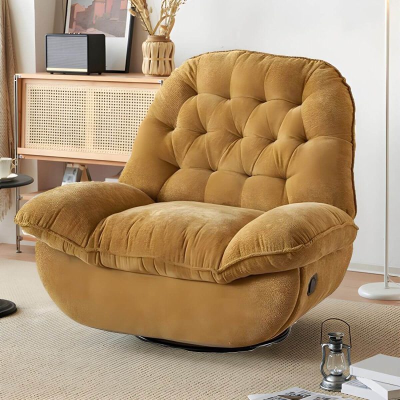 "Modern Standard Recliner with Tufted Design and Arm Compartment Storage - Yellow Standard (No Motion)"