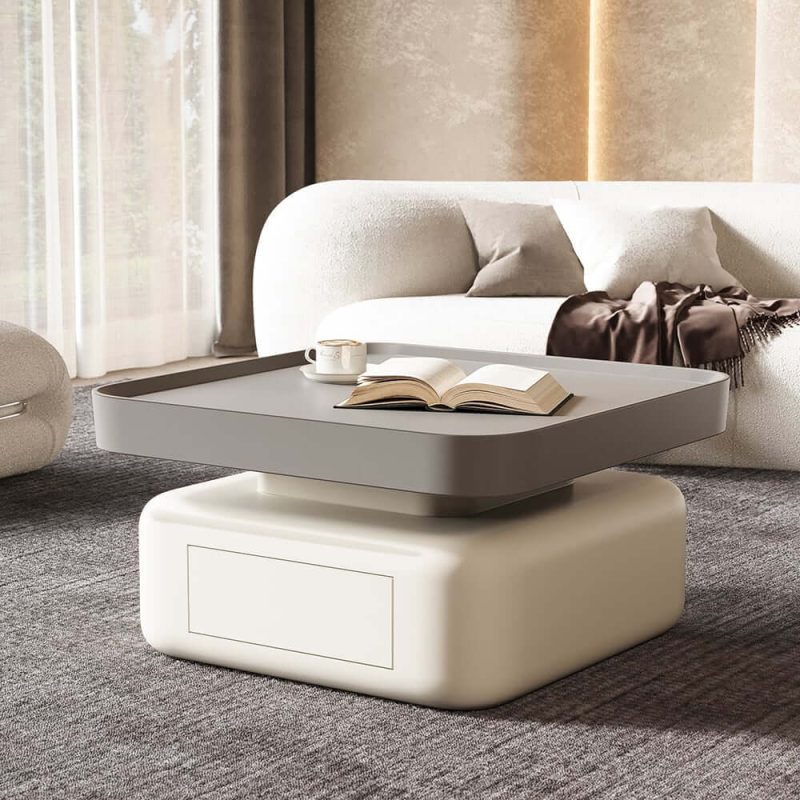 "Solid Coffee Table with 2 Drawers Storage Square Living Room"