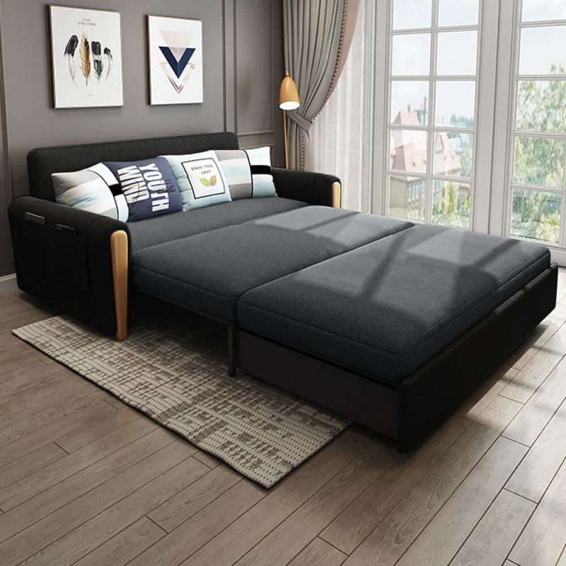 "82" Queen 3-Seater Linen Convertible Sleeper Sofa"