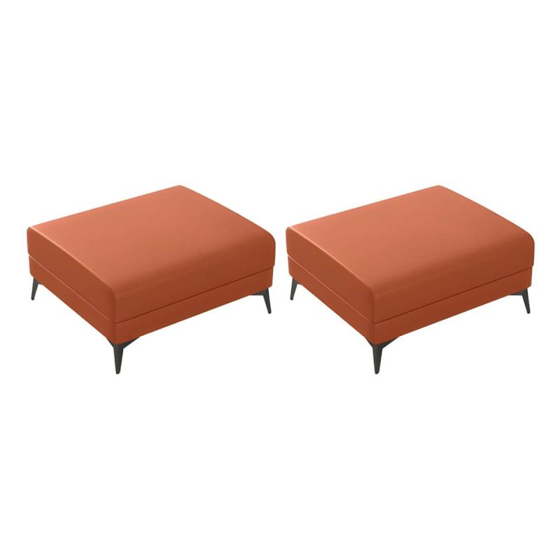 "Modern Faux Leather Rectangle Footstool with Wood Frame for Stylish Comfort - Orange 2 Piece Set"