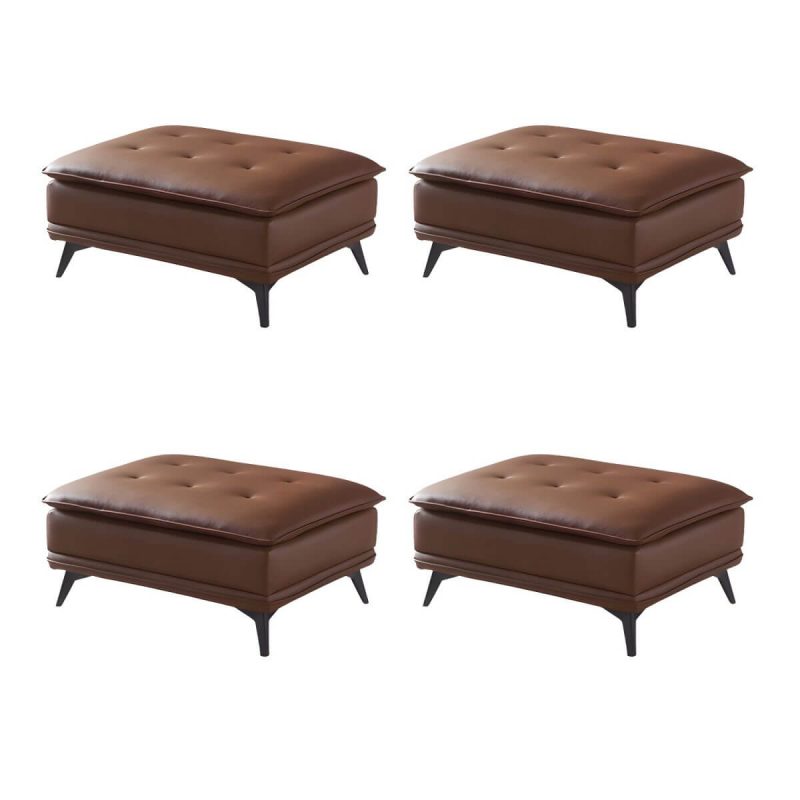 "Modern Standard Rectangle Ottoman in Genuine Leather with Metal Frame for Sleek Style and Durability - 39.4"L x 27.6"W x 16.5"H Light Brown 4 Piece Set"