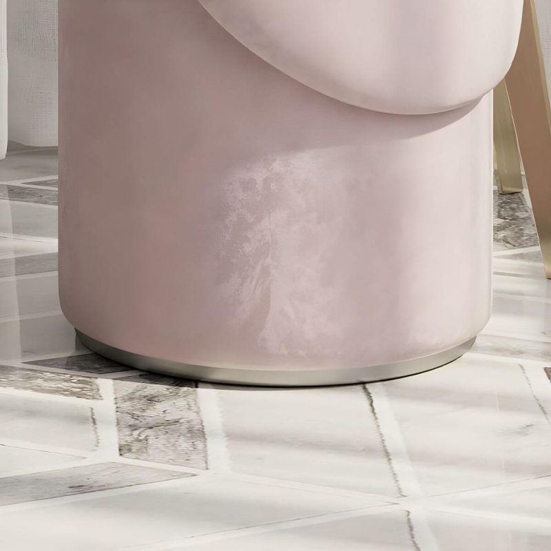 "Contemporary Pink Armless Swivel Vanity Stool with Upholstered Seat and Backrest - Microfiber Leather"