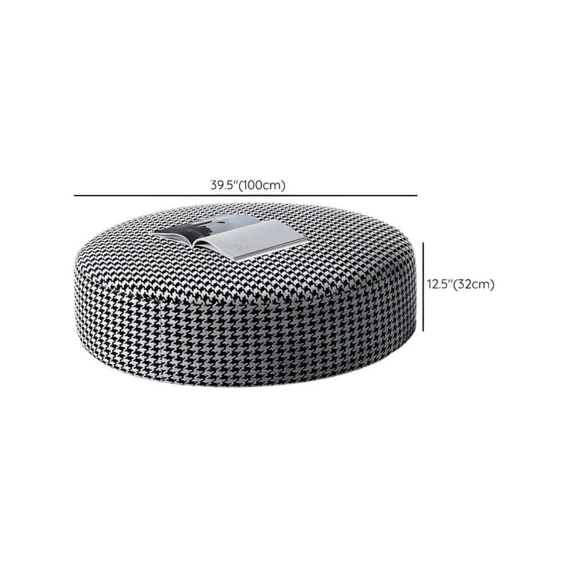 "Dimension of Modern Round Houndstooth Vanity Stool with Cotton Upholstered and Wood Frame - 39 "L x 39"W x 13"H"