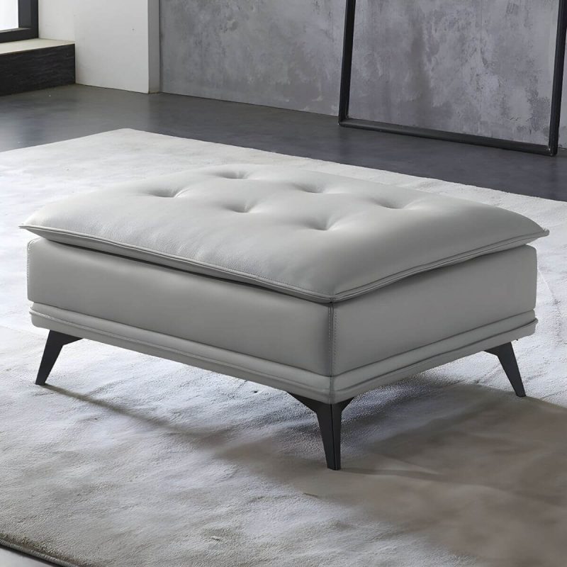 "Modern Standard Rectangle Ottoman in Genuine Leather with Metal Frame for Sleek Style and Durability - 35.5"L x 27.5"W x 16.5"H Gray 1 Piece"