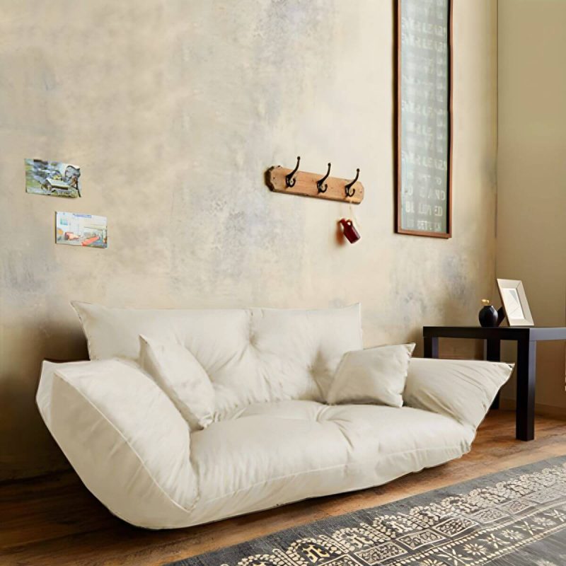"Stylish Faux Leather Oversized Bean Bag Sofa with Stain Resistant Pre-Filled Sponge Fill - Off-White"