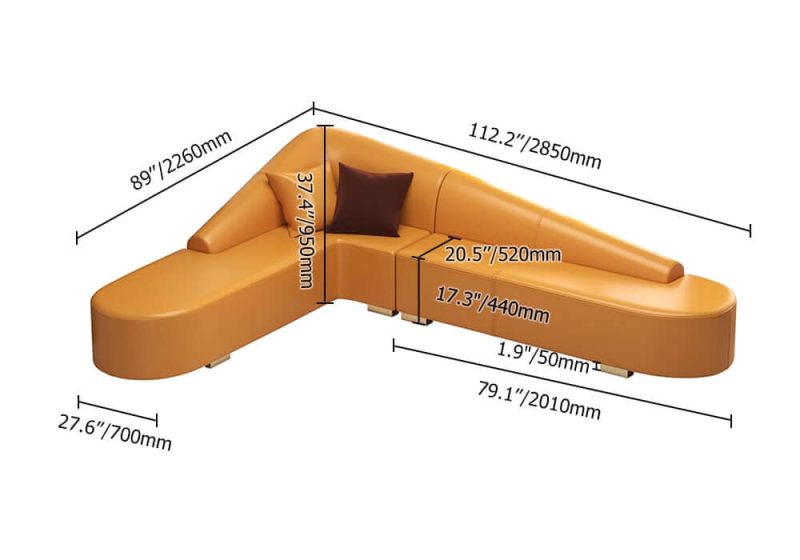"Dimension of Modern 6-Seater Orange L-Shaped Corner Sectional Sofa Faux Leather Upholstery"