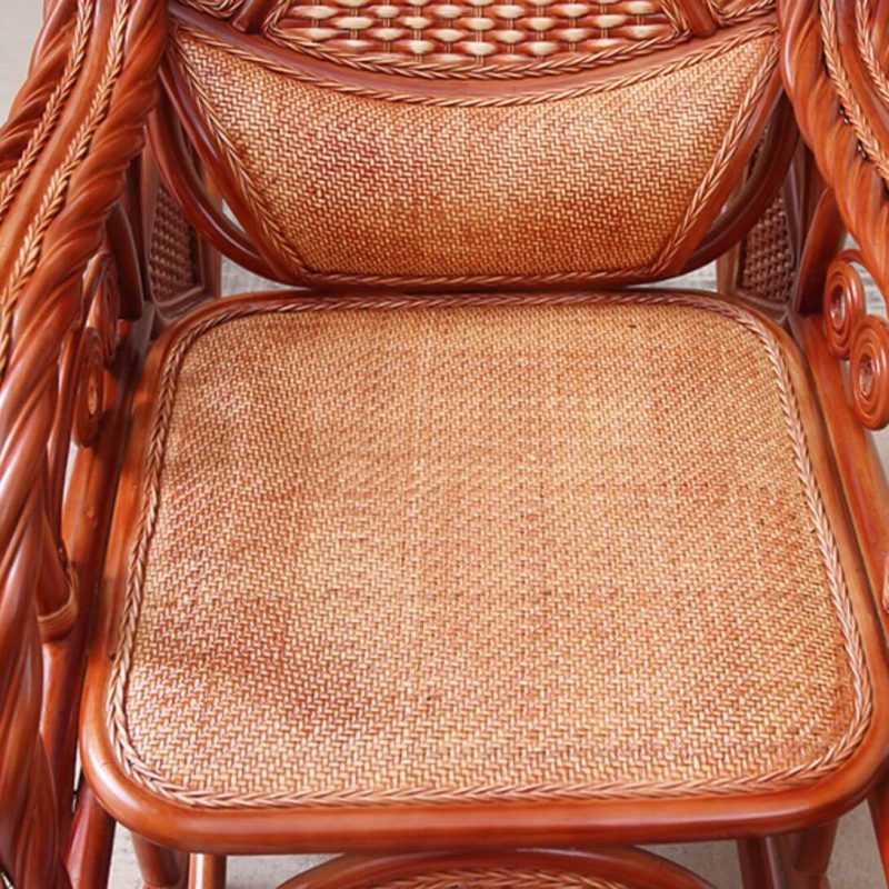 "Ergonomic Cane Rocking Chair with Massage Feature, Rear Back, and Stationary Design, Coffee"