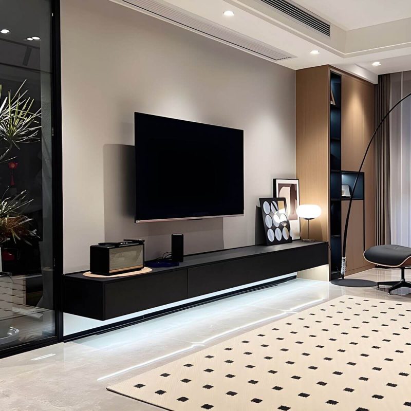 "Contemporary Media Console Wood Floating TV Stand with Doors - Grey 87"L x 14"W x 10"H"