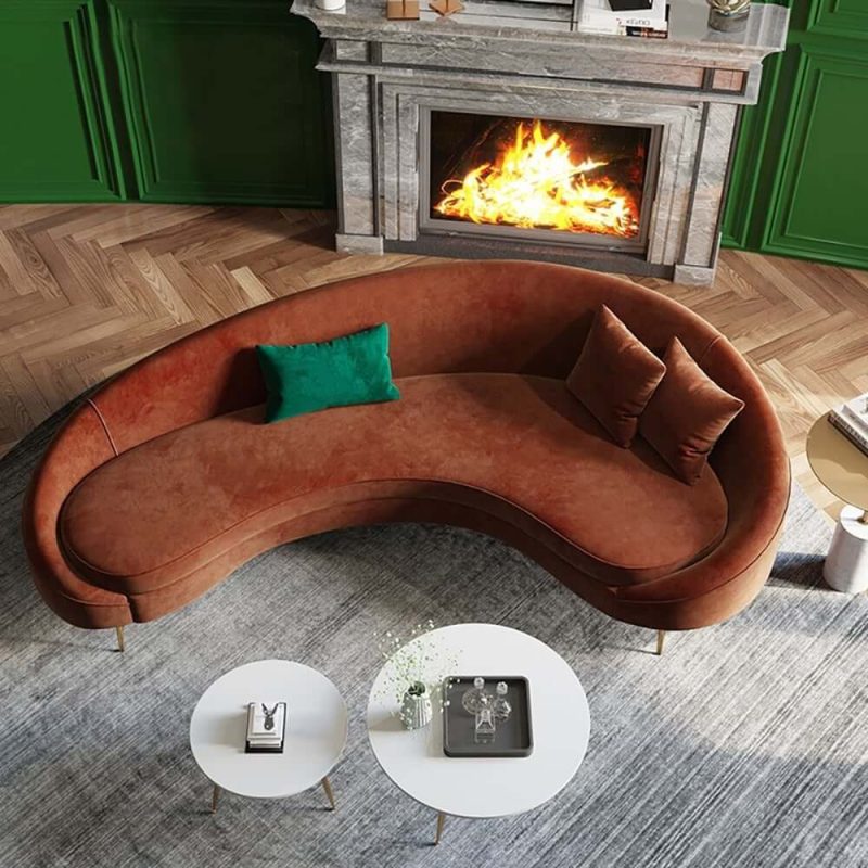 "Modern 83" Bronze Velvet Curved Sofa 3-Seater Sofa Toss Pillow Included"