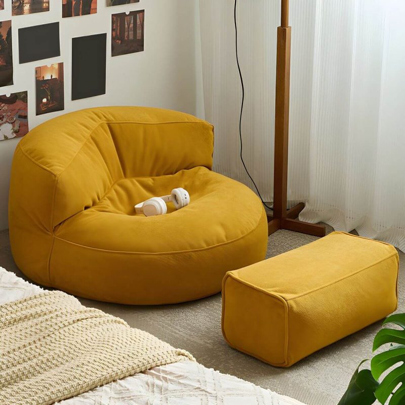 "Water Resistant Fabric Bean Bag Chair with Pre-Filled Abrasion Resistance - Yellow Bean Bag Chair with Ottoman"
