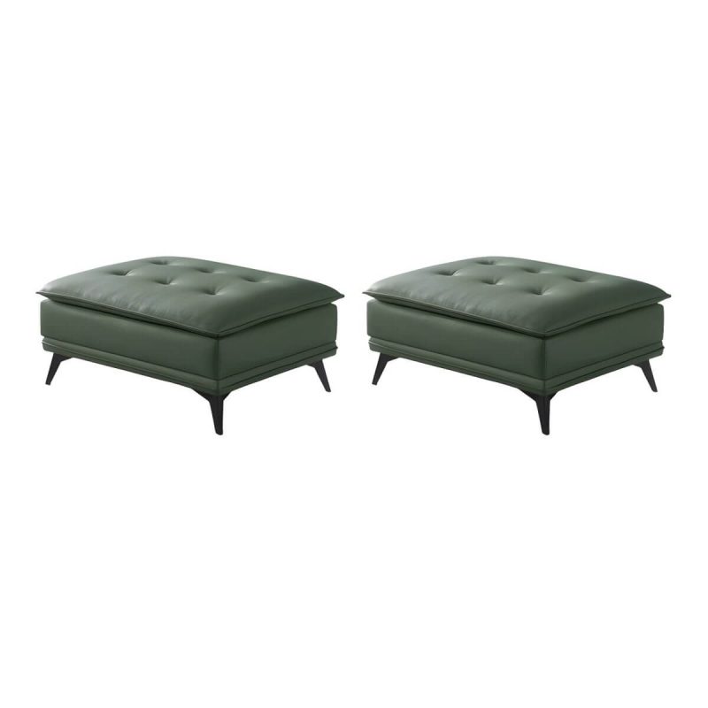 "Modern Standard Rectangle Ottoman in Genuine Leather with Metal Frame for Sleek Style and Durability - 35.5"L x 27.5"W x 16.5"H Dark Green 2 Piece Set"