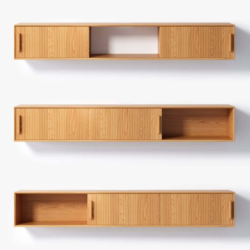 "70.9" Floating Wood Fluted TV Stand with Storage"