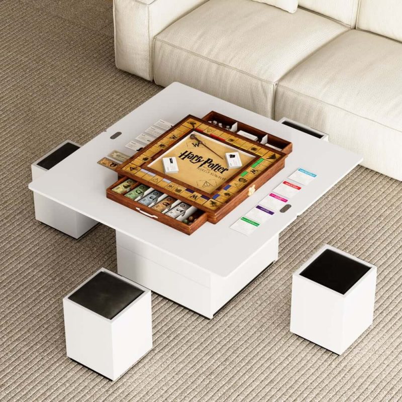 "Modern White Lift Top Glass Coffee Table with Drawers & Storage Multifunction Table"