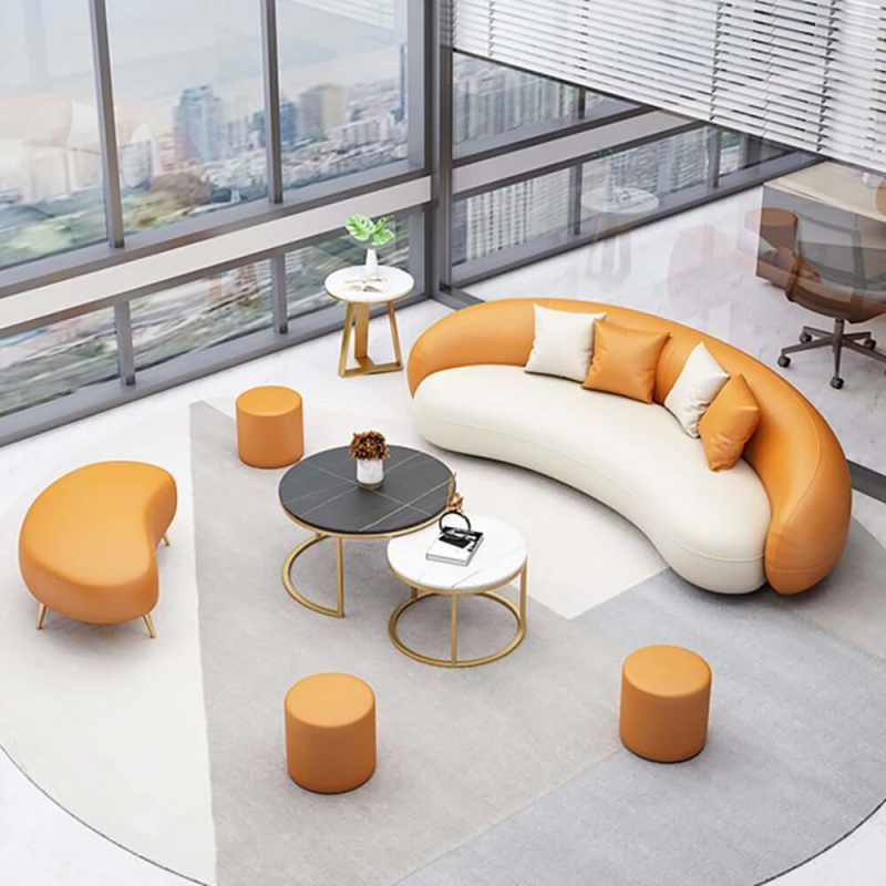 "Modern Leather Upholstered Sofa 3-Seater Sofa 82.7" Orange&White Sofa"