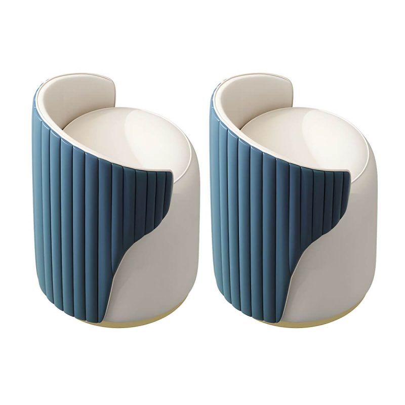 "Contemporary Round Vanity Stool with Faux Leather Upholstered for Bedroom - 2 Piece Set Blue Fixed"