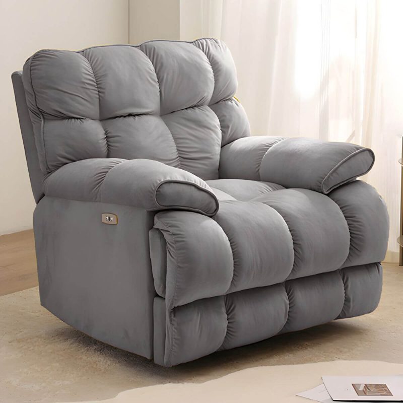 "Scandinavian Upholstery Chair Velvet Standard Recliner with Independent Foot - Gray Power - Push Button Standard (No Motion)"
